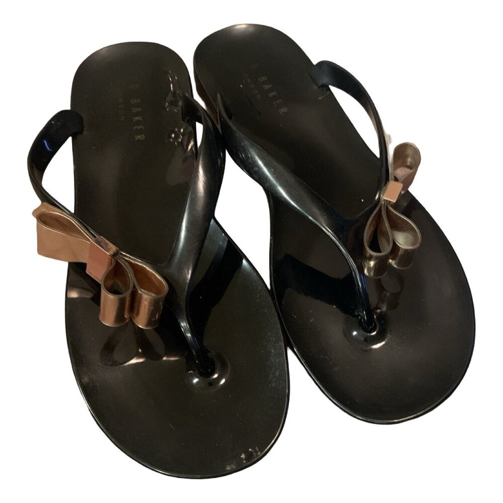 Ted Baker Women's Black Jelly Flip Flops Sandals  Bow Detail Sz: 9/40 Summer